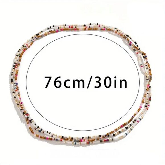 Belly Beads Bundle of 3 w/Elastic Waist Gold/Black/White/Blue Colors (NEW) - Picture 4 of 13